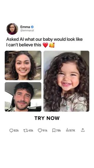 ReelMe Meta ad: Ever wondered what your future baby might look like? Upload your photo, live 174 days