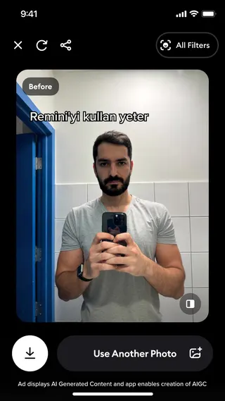 Remini Meta ad: Doğruyu söylemek gerekirse… bu yapay zekâ kas düzenlemesi harika olmuş, live 197 days