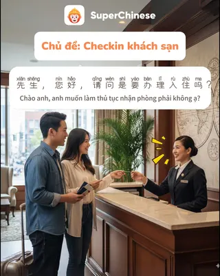 SuperChinese Meta ad: Luyện nghe tiếng Trung với chủ đề check in khách sạn. Tải app SuperChi, live 193 days