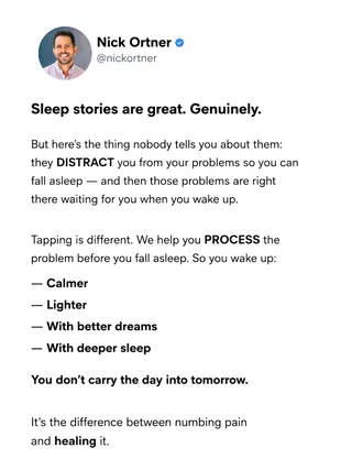 The Tapping Solution Meta ad: Where do your anxious thoughts actually go when you fall asleep? Not a, live 97 days