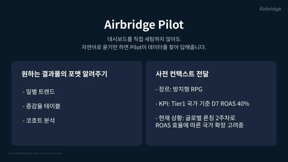에어브릿지 파일럿 사전 컨텍스트 예시 - 원하는 결과물 포맷과 앱 상황 입력